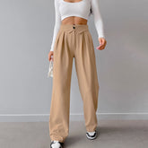 Design Pleated High Waist Straight Casual Pants French Office Draped Work Pant